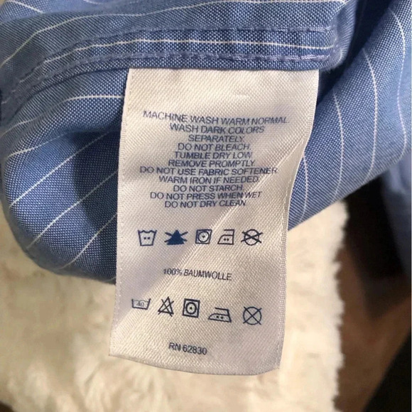 Lands End Mens 16.5-34 Blue White Stripe Shirt Pinpoint Oxford Tailored Fit L/S - Picture 6 of 6